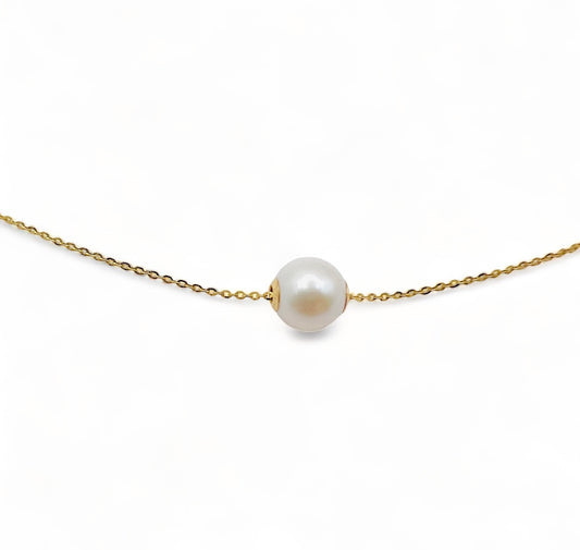 18k YELLOW GOLD WITH WHITE ROUND FRESHWATER PEARL - GOLD