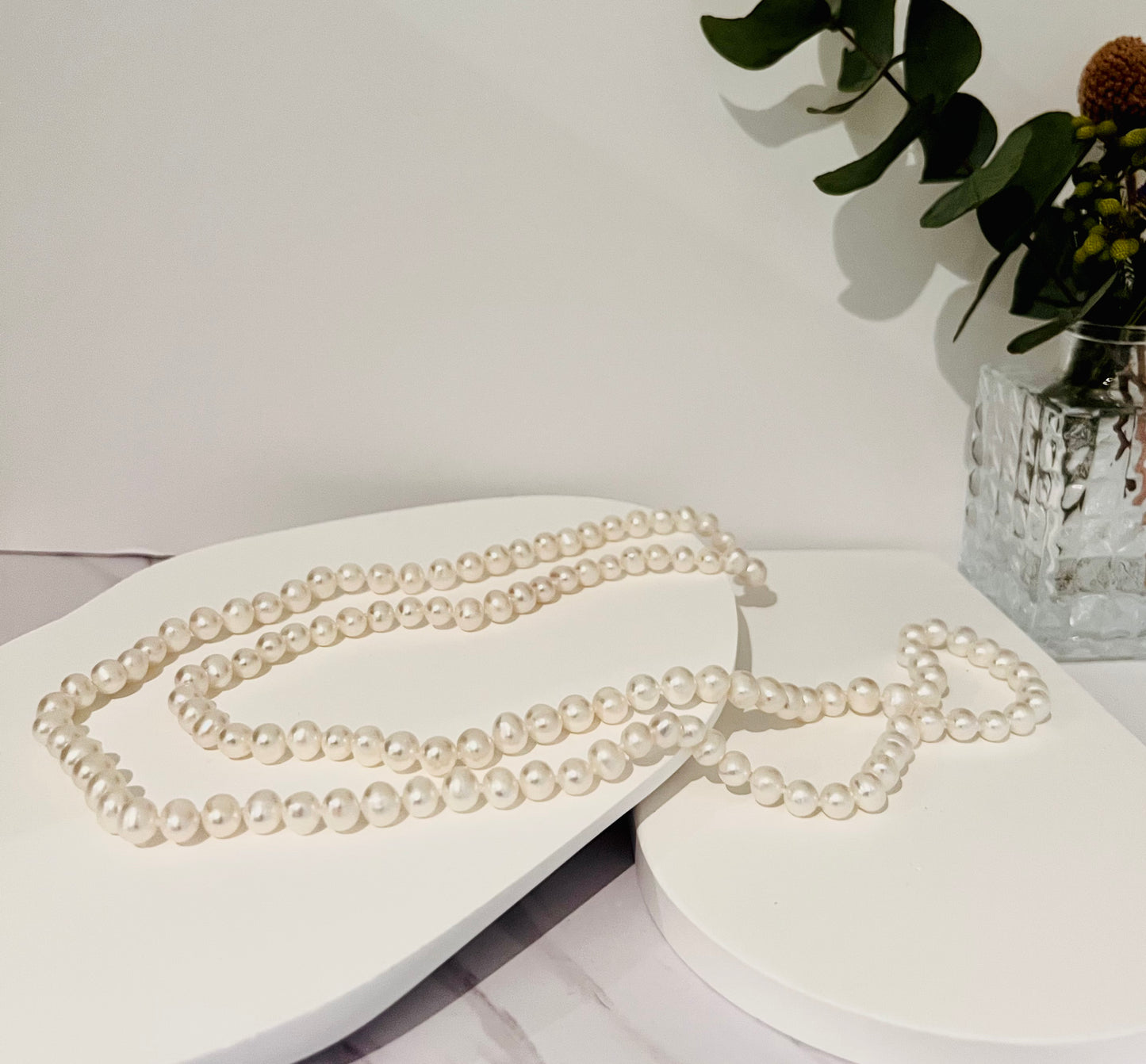 7-7.5mm WHITE FRESHWATER PEARL LONG NECKLACE