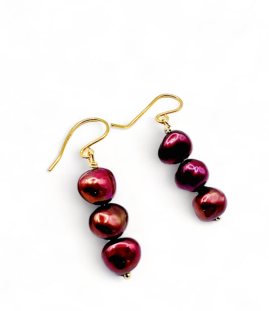 6-7mm BROWN FRESHWATER PEARL EARRING-GOLD