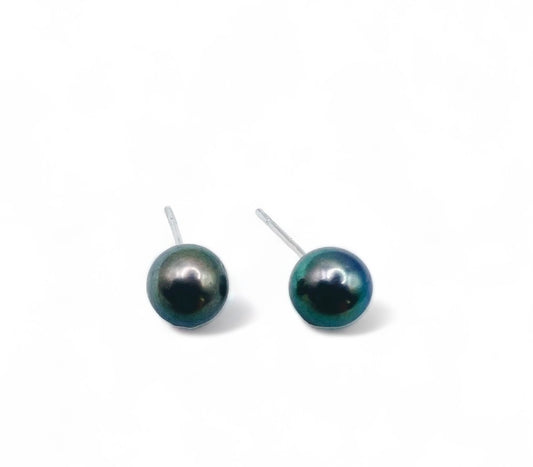 AISHA 6.5-7mm BLACK ROUND FRESHWATER PEARL EARRINGS