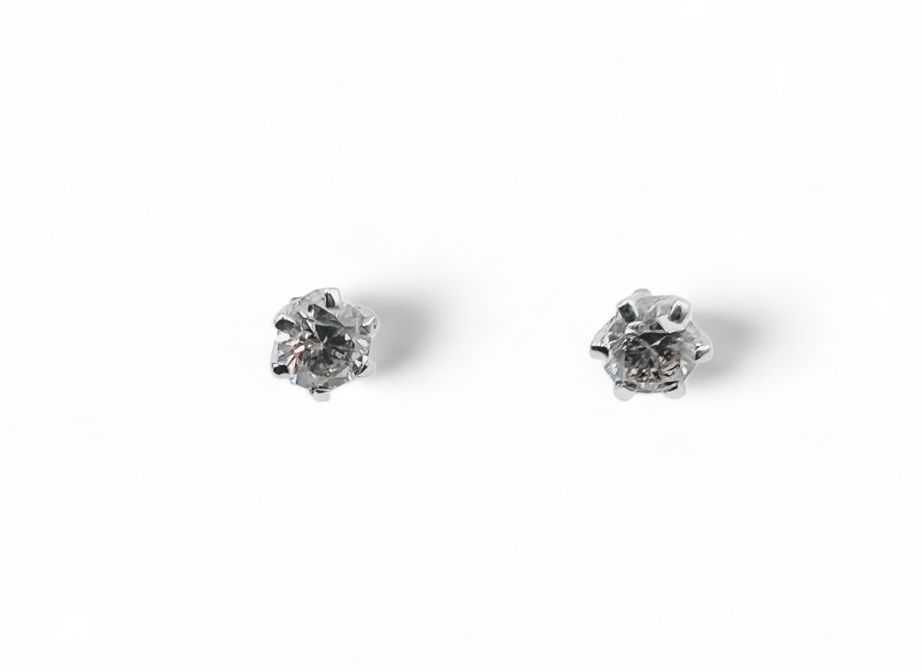 PLATINUM PT900 0.05ct 6 CLAW ROUND DIAMOND STUD EARRINGS