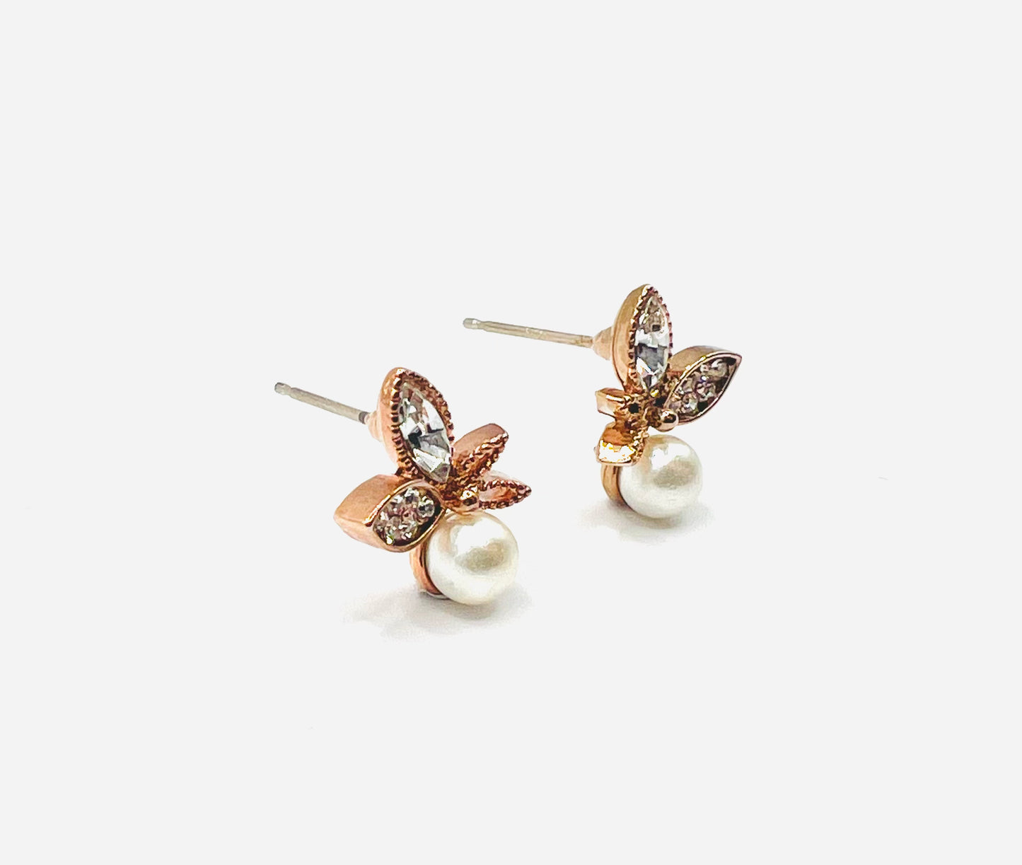 Butterfly Pearl Earrings - Rose Gold