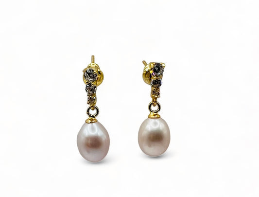 Cali Pearl Drop Earrings - Gold/Pink purple Fresh Water Pearl