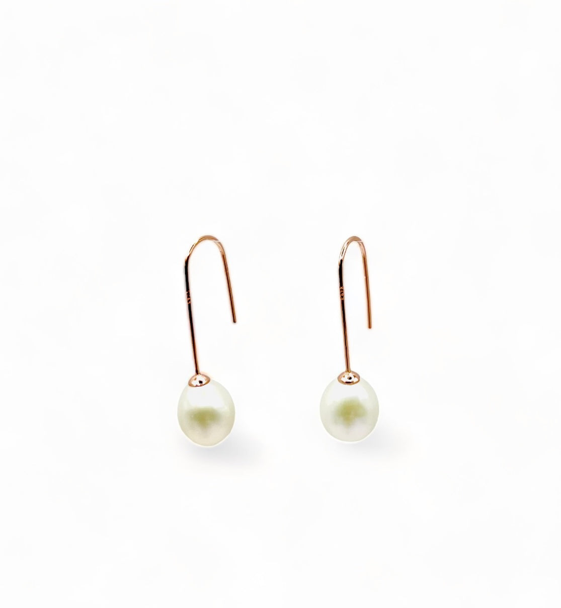 Bold Rose Gold Drop Earrings with White Fresh Water pearl