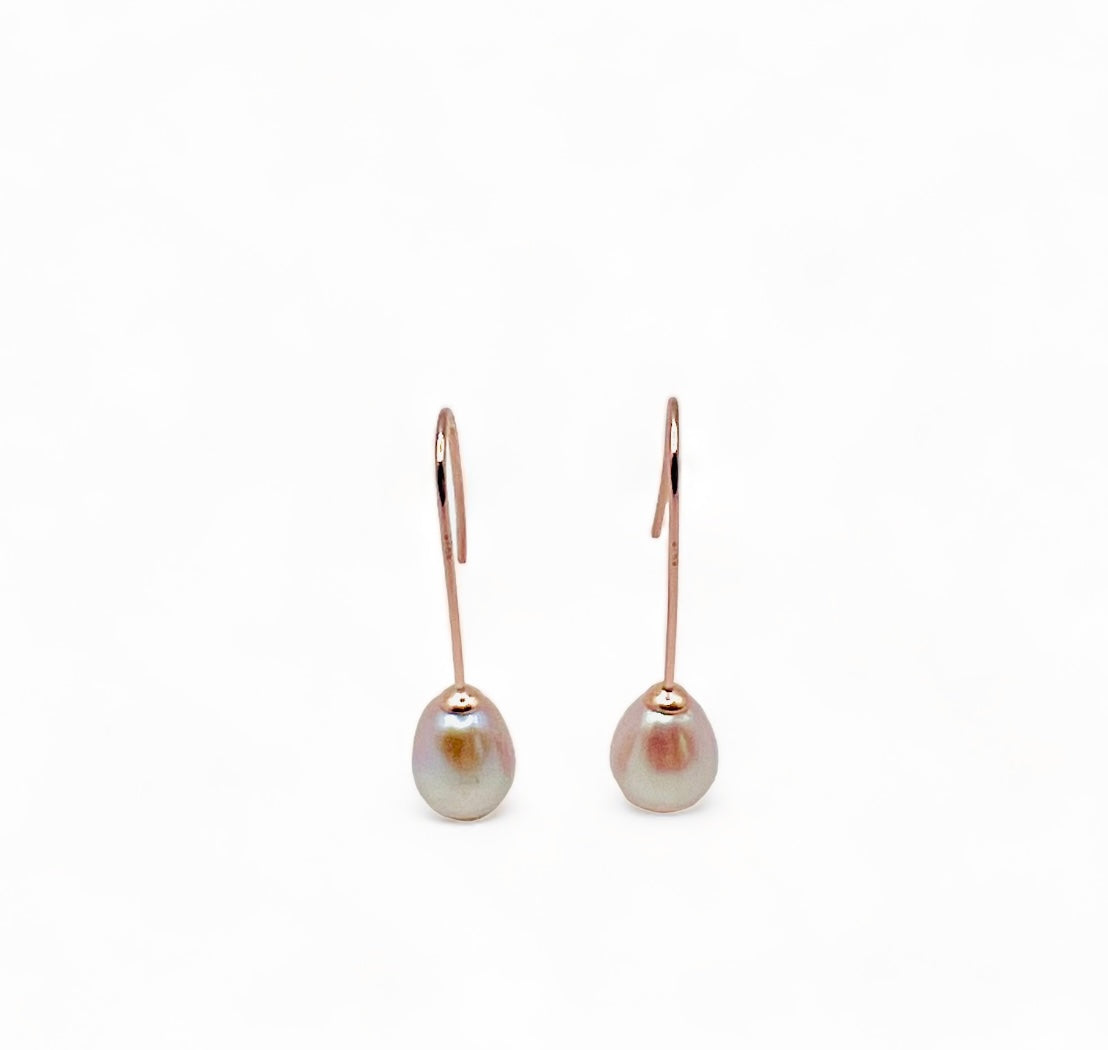 Bold Rose Gold Drop Earrings with Pink Fresh Water pearl