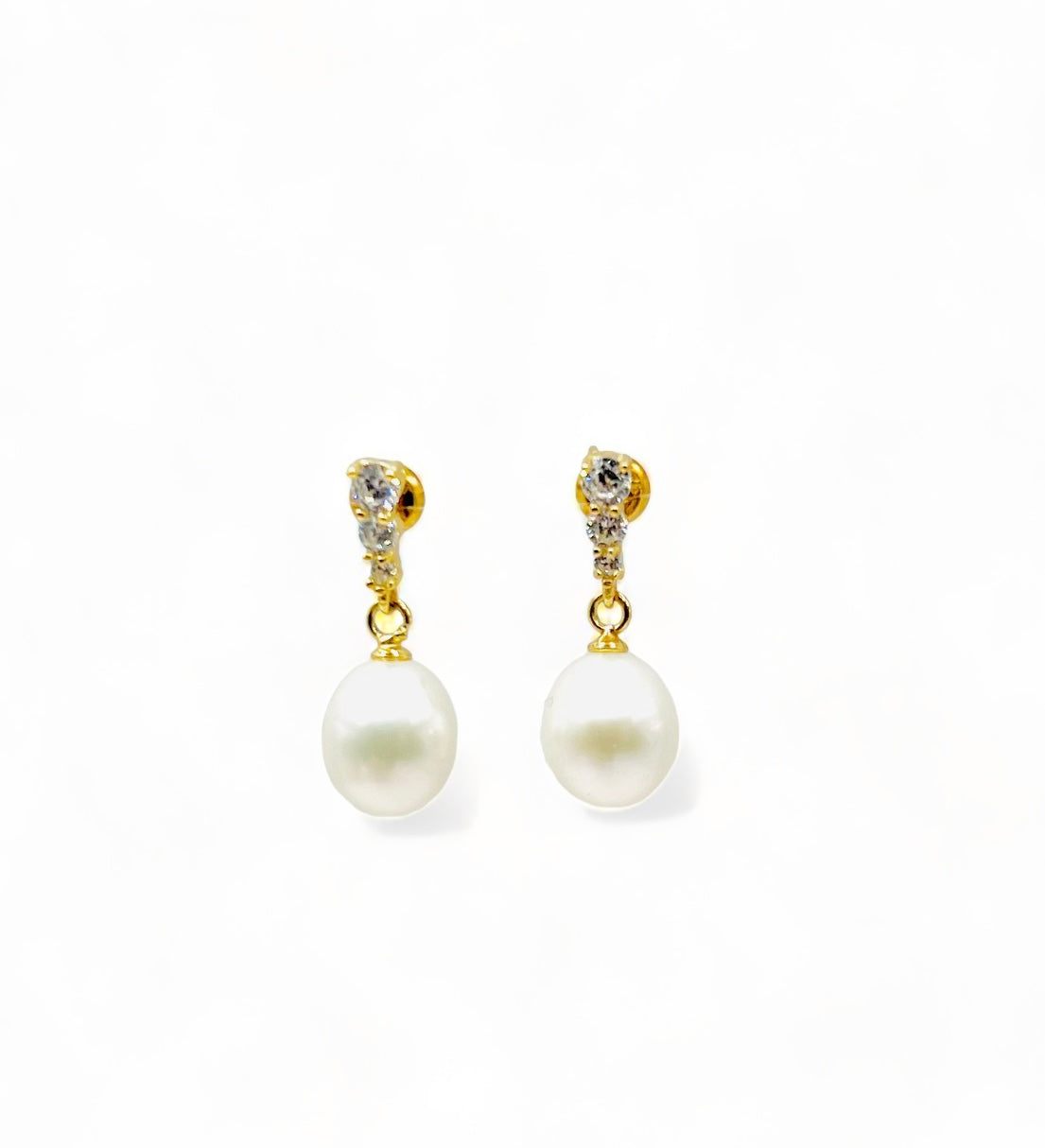 Cali Pearl Drop Earrings - Gold/White Fresh Water Pearl