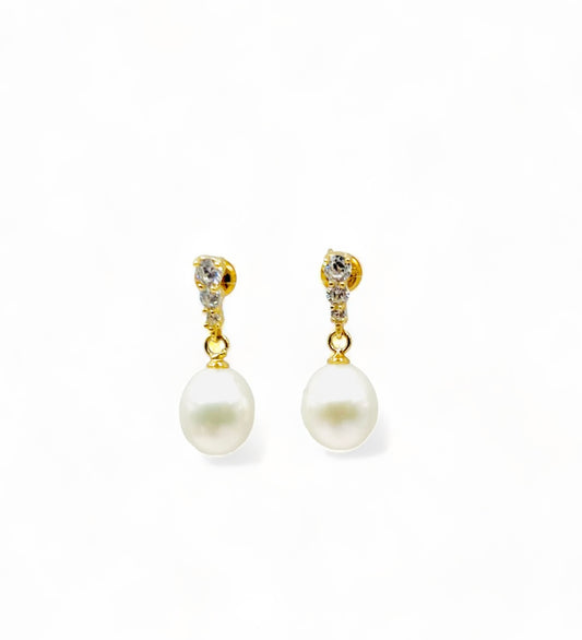 Cali Pearl Drop Earrings - Gold/White Fresh Water Pearl