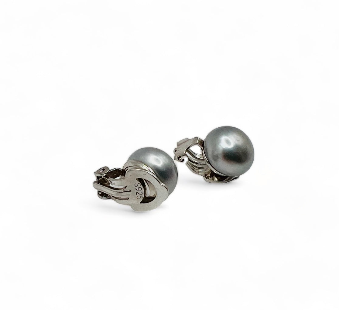 Clip on Fresh Water Pearl with 10mm Button Cultured Fresh Water Earrings -Black