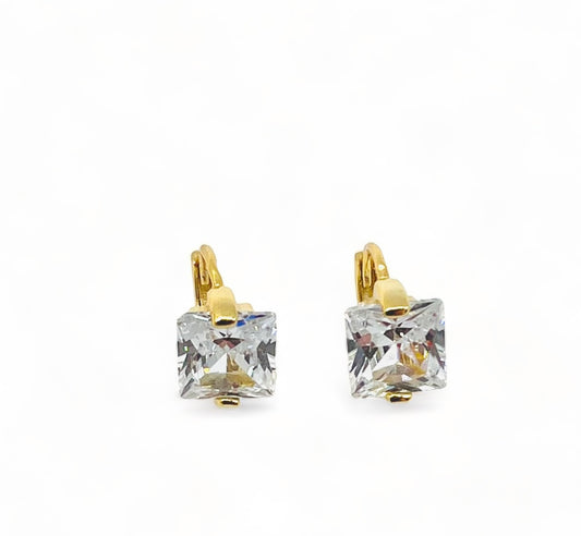 mini Hoop with Square Cubic Zirconia Earrings - Gold