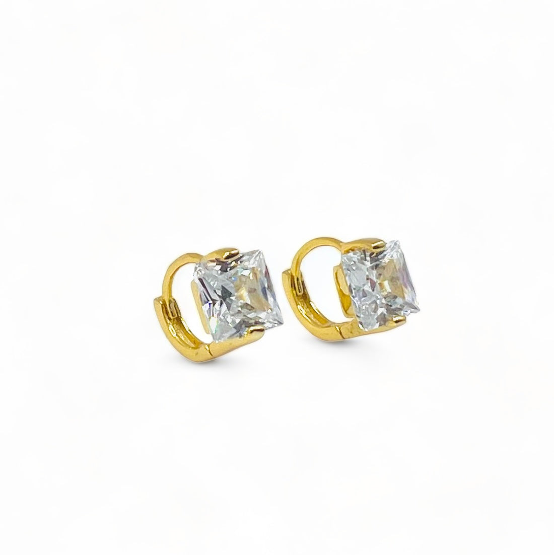 mini Hoop with Square Cubic Zirconia Earrings - Gold