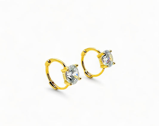 Mini Hoop With Round Cubic Zirconia Earrings  - Gold