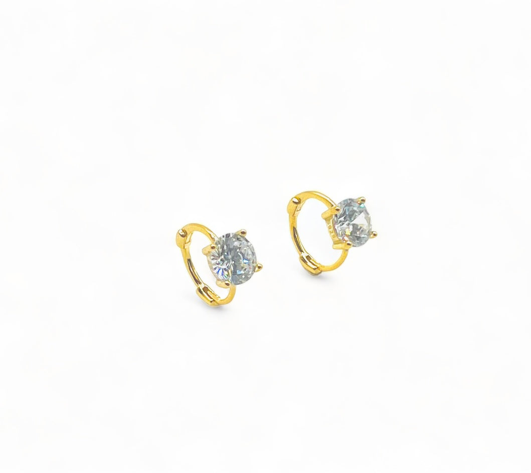 Mini Hoop With Round Cubic Zirconia Earrings  - Gold