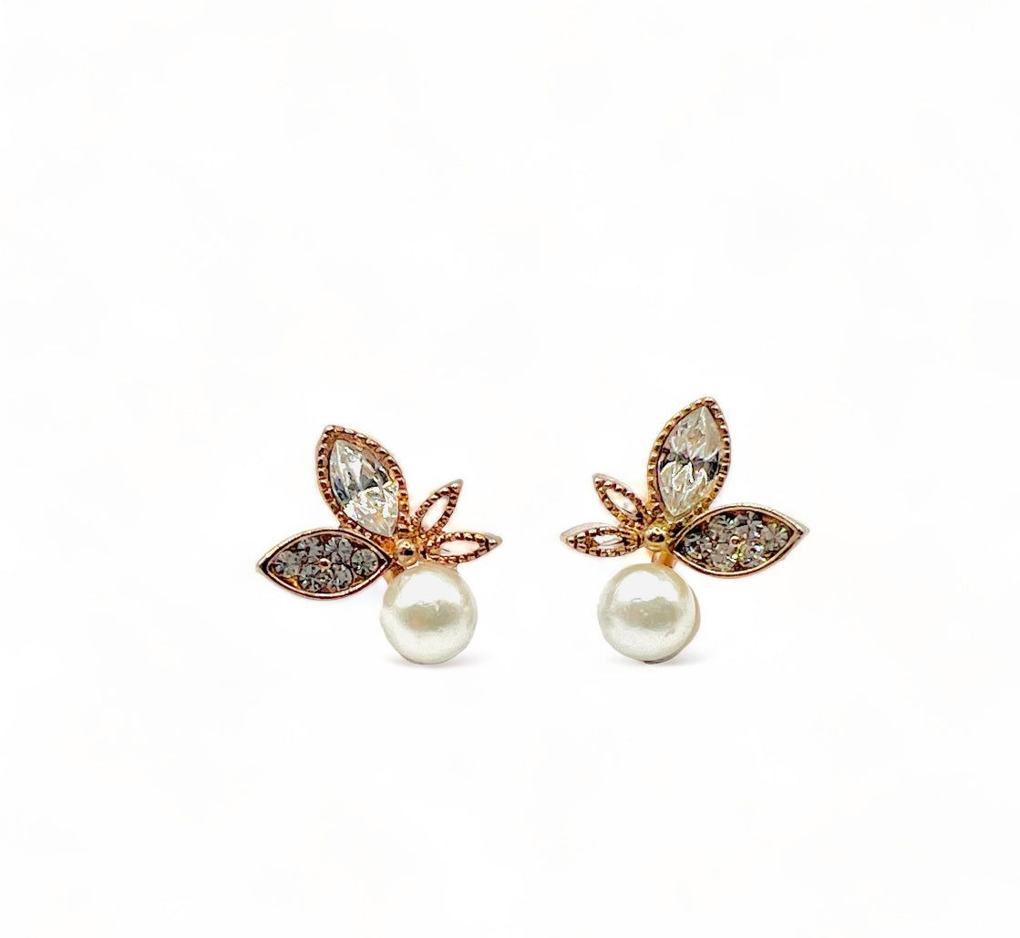 Butterfly Pearl Earrings - Rose Gold